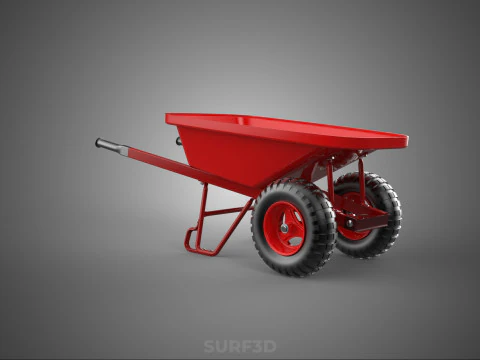 RED WHEELBARROW HAND MANUAL CART WHEEL TROLLEY WAGON TRAY PUSH 3D Model