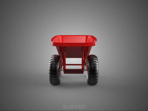 RED WHEELBARROW HAND MANUAL CART WHEEL TROLLEY WAGON TRAY PUSH 3D Model