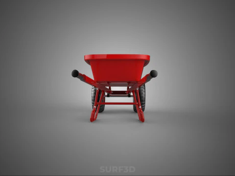 RED WHEELBARROW HAND MANUAL CART WHEEL TROLLEY WAGON TRAY PUSH 3D Model