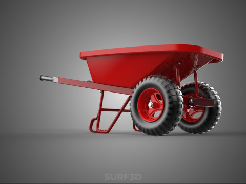 BROUETTE ROUGE MAIN MANUEL CHARIOT ROUE CHARIOT WAGON PLATEAU POUSSER Modèle 3D