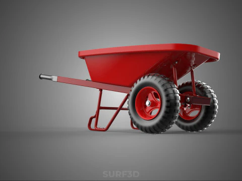 RED WHEELBARROW HAND MANUAL CART WHEEL TROLLEY WAGON TRAY PUSH 3D Model