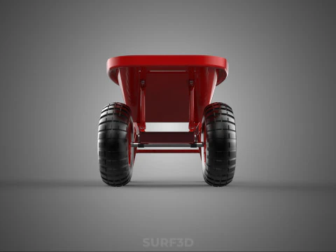 RED WHEELBARROW HAND MANUAL CART WHEEL TROLLEY WAGON TRAY PUSH 3D Model