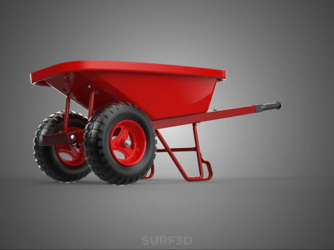RED WHEELBARROW HAND MANUAL CART WHEEL TROLLEY WAGON TRAY PUSH 3D Model