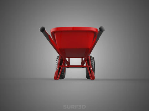 RED WHEELBARROW HAND MANUAL CART WHEEL TROLLEY WAGON TRAY PUSH 3D Model