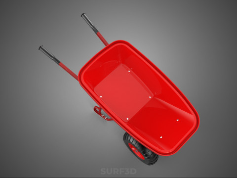 BROUETTE ROUGE MAIN MANUEL CHARIOT ROUE CHARIOT WAGON PLATEAU POUSSER Modèle 3D