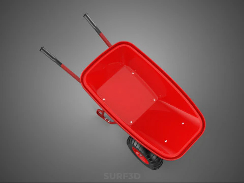 RED WHEELBARROW HAND MANUAL CART WHEEL TROLLEY WAGON TRAY PUSH 3D Model