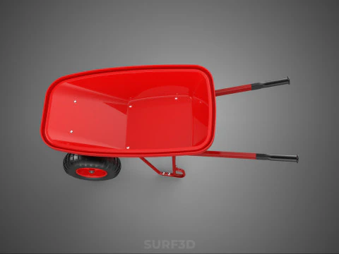RED WHEELBARROW HAND MANUAL CART WHEEL TROLLEY WAGON TRAY PUSH 3D Model