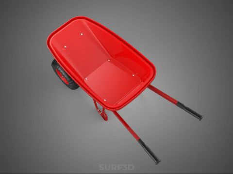 RED WHEELBARROW HAND MANUAL CART WHEEL TROLLEY WAGON TRAY PUSH 3D Model