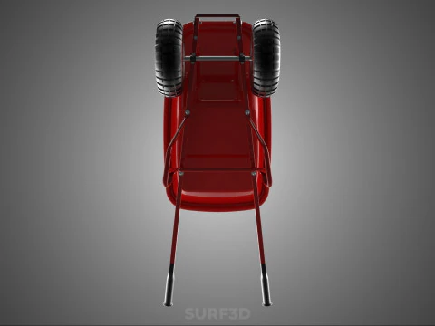 RED WHEELBARROW HAND MANUAL CART WHEEL TROLLEY WAGON TRAY PUSH 3D Model