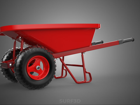 BROUETTE ROUGE MAIN MANUEL CHARIOT ROUE CHARIOT WAGON PLATEAU POUSSER Modèle 3D