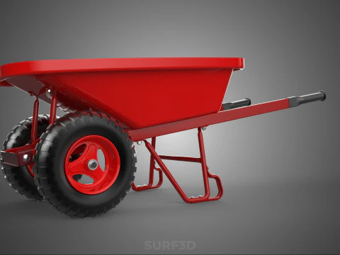 RED WHEELBARROW HAND MANUAL CART WHEEL TROLLEY WAGON TRAY PUSH 3D Model