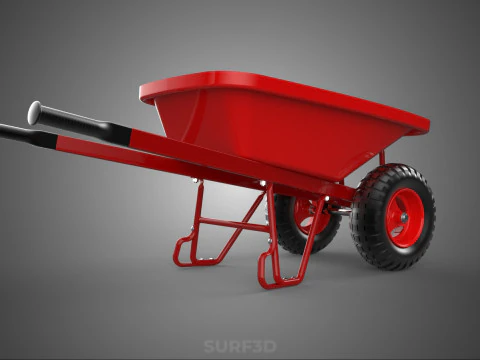 RED WHEELBARROW HAND MANUAL CART WHEEL TROLLEY WAGON TRAY PUSH 3D Model