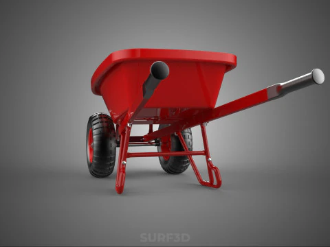 RED WHEELBARROW HAND MANUAL CART WHEEL TROLLEY WAGON TRAY PUSH 3D Model