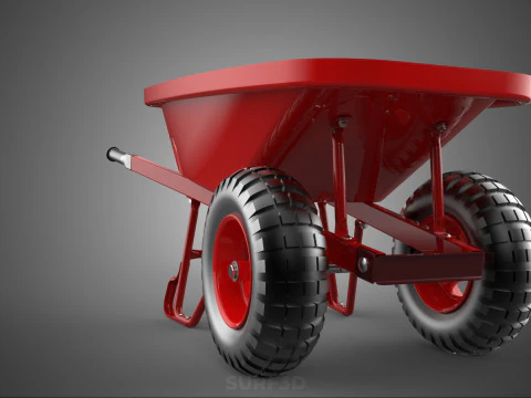 RED WHEELBARROW HAND MANUAL CART WHEEL TROLLEY WAGON TRAY PUSH 3D Model