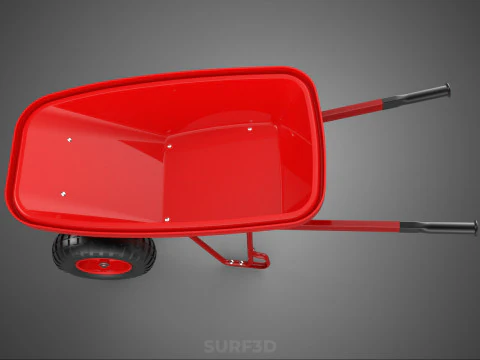 RED WHEELBARROW HAND MANUAL CART WHEEL TROLLEY WAGON TRAY PUSH 3D Model