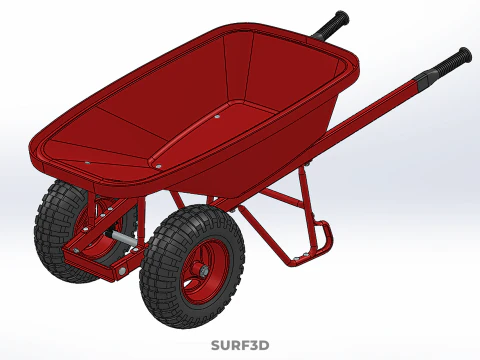 RED WHEELBARROW HAND MANUAL CART WHEEL TROLLEY WAGON TRAY PUSH 3D Model