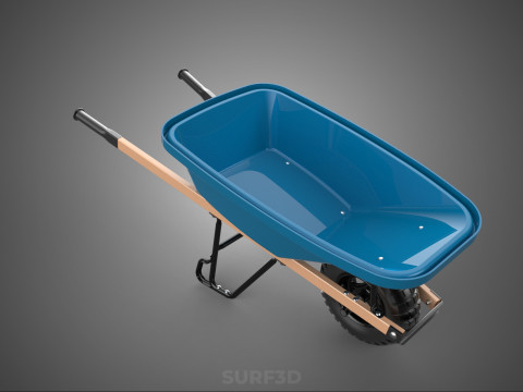WOOD WOODEN HANDLES HANDLE STEEL FRAME WHEEL BARROW WHEELBARROW 3D Model