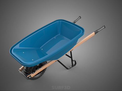 WOOD WOODEN HANDLES HANDLE STEEL FRAME WHEEL BARROW WHEELBARROW 3D Model