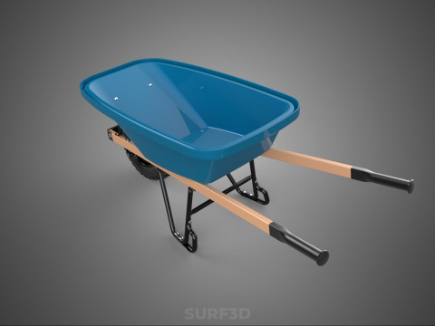 WOOD WOODEN HANDLES HANDLE STEEL FRAME WHEEL BARROW WHEELBARROW 3D Model