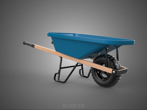 WOOD WOODEN HANDLES HANDLE STEEL FRAME WHEEL BARROW WHEELBARROW 3D Model