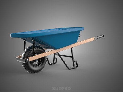 WOOD WOODEN HANDLES HANDLE STEEL FRAME WHEEL BARROW WHEELBARROW 3D Model