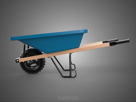 WOOD WOODEN HANDLES HANDLE STEEL FRAME WHEEL BARROW WHEELBARROW 3D Model