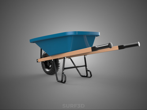WOOD WOODEN HANDLES HANDLE STEEL FRAME WHEEL BARROW WHEELBARROW 3D Model