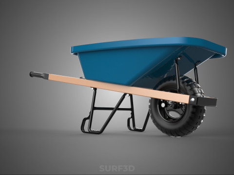 WOOD WOODEN HANDLES HANDLE STEEL FRAME WHEEL BARROW WHEELBARROW 3D Model