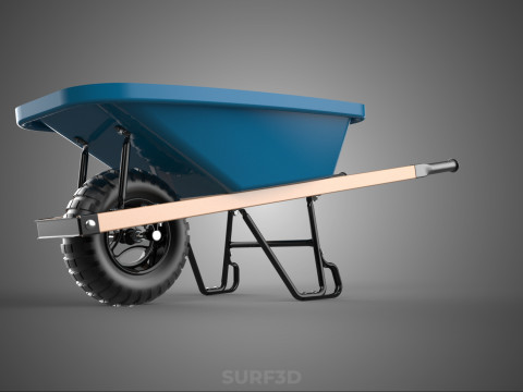 WOOD WOODEN HANDLES HANDLE STEEL FRAME WHEEL BARROW WHEELBARROW 3D Model
