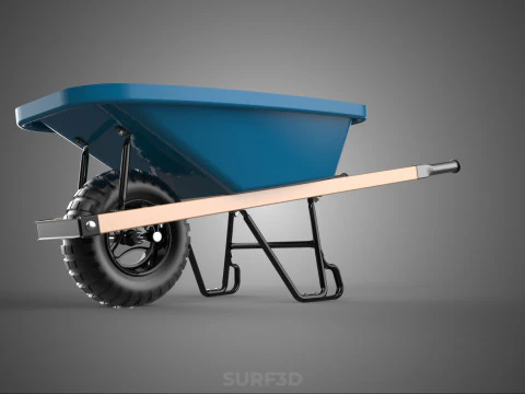 WOOD WOODEN HANDLES HANDLE STEEL FRAME WHEEL BARROW WHEELBARROW 3D Model
