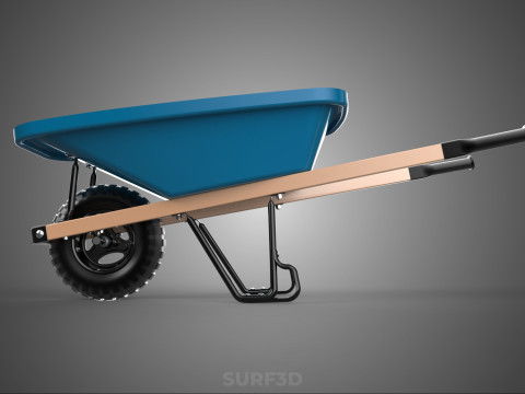 WOOD WOODEN HANDLES HANDLE STEEL FRAME WHEEL BARROW WHEELBARROW 3D Model