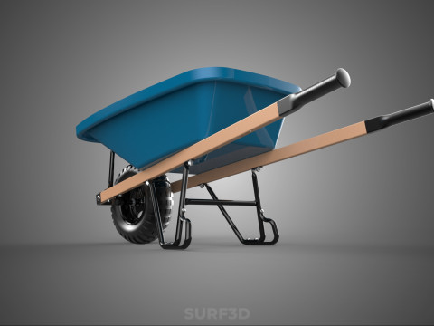 WOOD WOODEN HANDLES HANDLE STEEL FRAME WHEEL BARROW WHEELBARROW 3D Model