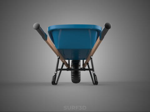 WOOD WOODEN HANDLES HANDLE STEEL FRAME WHEEL BARROW WHEELBARROW 3D Model