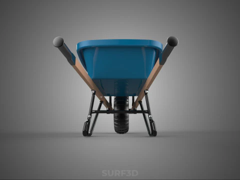 WOOD WOODEN HANDLES HANDLE STEEL FRAME WHEEL BARROW WHEELBARROW 3D Model