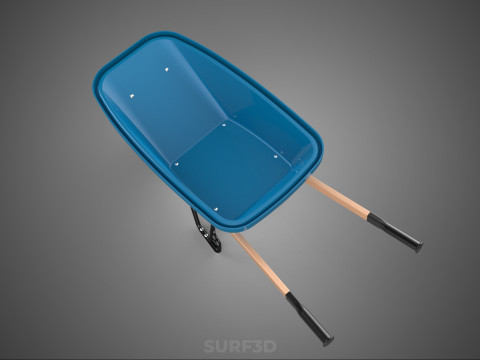 WOOD WOODEN HANDLES HANDLE STEEL FRAME WHEEL BARROW WHEELBARROW 3D Model