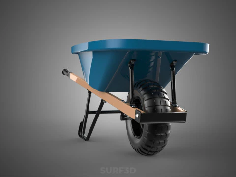 WOOD WOODEN HANDLES HANDLE STEEL FRAME WHEEL BARROW WHEELBARROW 3D Model