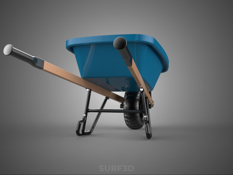 WOOD WOODEN HANDLES HANDLE STEEL FRAME WHEEL BARROW WHEELBARROW 3D Model
