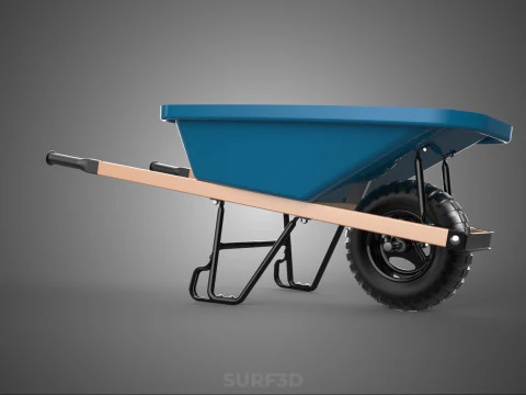 WOOD WOODEN HANDLES HANDLE STEEL FRAME WHEEL BARROW WHEELBARROW 3D Model