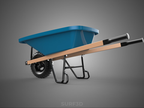 WOOD WOODEN HANDLES HANDLE STEEL FRAME WHEEL BARROW WHEELBARROW 3D Model
