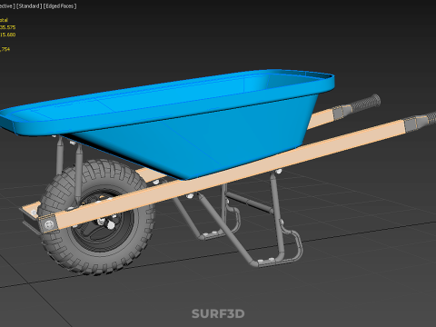 WOOD WOODEN HANDLES HANDLE STEEL FRAME WHEEL BARROW WHEELBARROW 3D Model