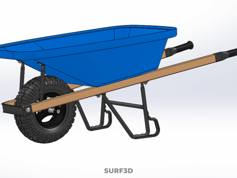 WOOD WOODEN HANDLES HANDLE STEEL FRAME WHEEL BARROW WHEELBARROW 3D Model