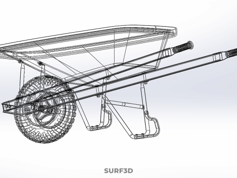 WOOD WOODEN HANDLES HANDLE STEEL FRAME WHEEL BARROW WHEELBARROW 3D Model