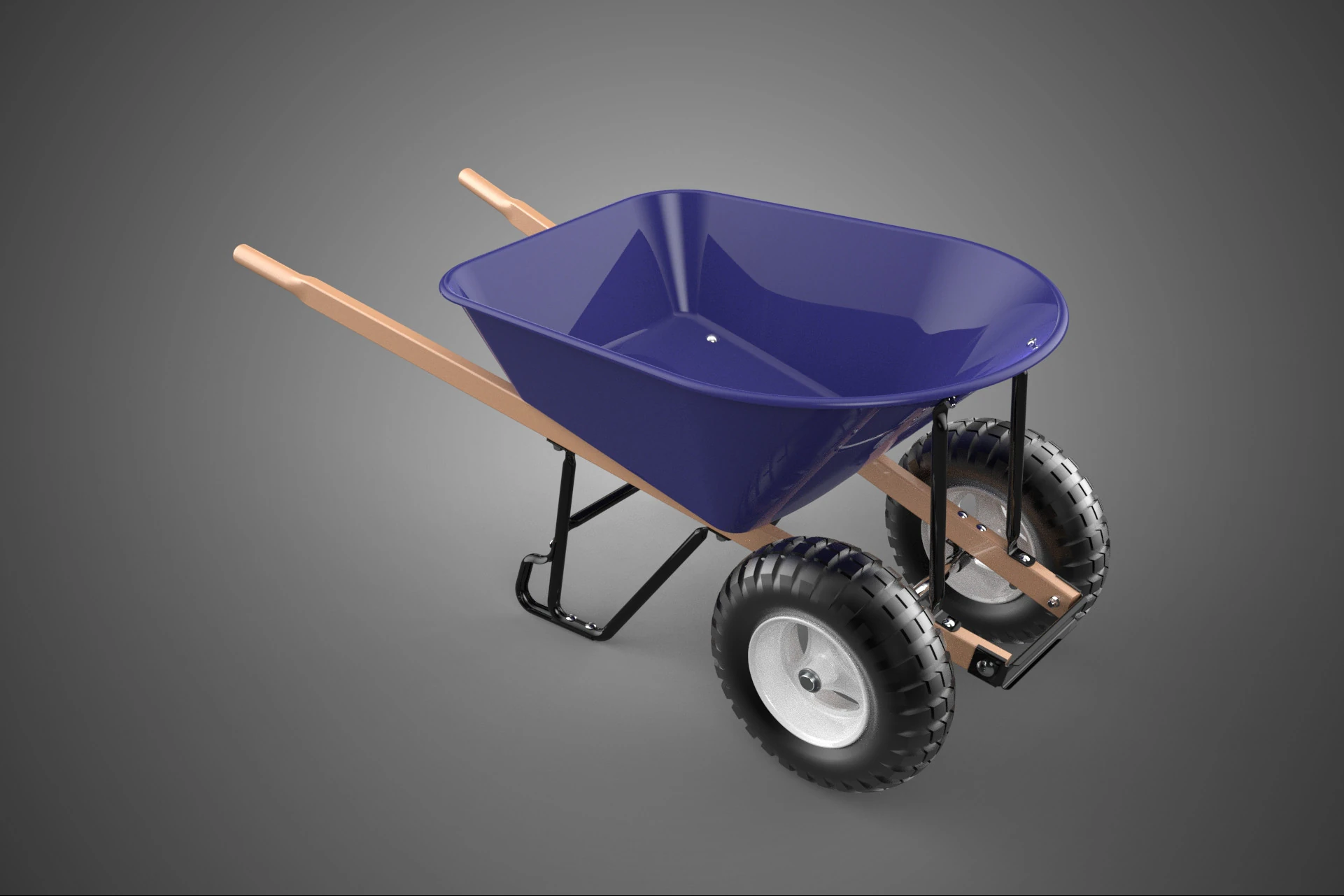 PURPLE BLUE BUCKET TRAY CART WOOD HANDLES TWO WHEEL WHEELBARROW 3D Model .c4d .max .obj .3ds .fbx .stl .blend