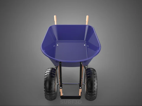 PURPLE BLUE BUCKET TRAY CART WOOD HANDLES TWO WHEEL WHEELBARROW 3D Model