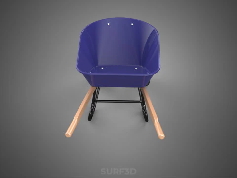PURPLE BLUE BUCKET TRAY CART WOOD HANDLES TWO WHEEL WHEELBARROW 3D Model