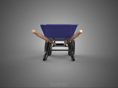 PURPLE BLUE BUCKET TRAY CART WOOD HANDLES TWO WHEEL WHEELBARROW 3D Model