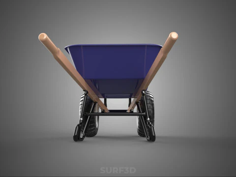 PURPLE BLUE BUCKET TRAY CART WOOD HANDLES TWO WHEEL WHEELBARROW 3D Model