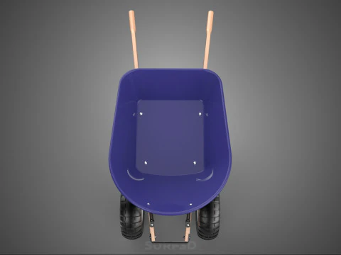 PURPLE BLUE BUCKET TRAY CART WOOD HANDLES TWO WHEEL WHEELBARROW 3D Model