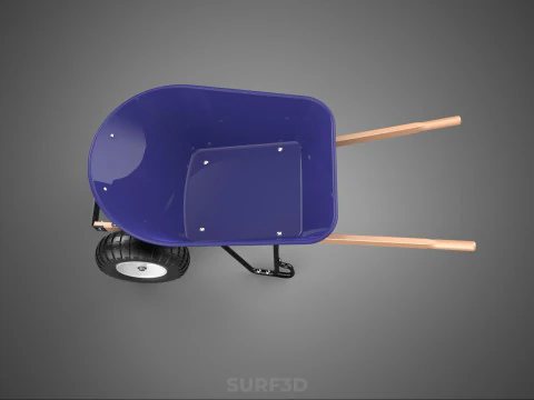 PURPLE BLUE BUCKET TRAY CART WOOD HANDLES TWO WHEEL WHEELBARROW 3D Model