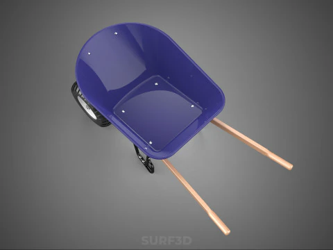 PURPLE BLUE BUCKET TRAY CART WOOD HANDLES TWO WHEEL WHEELBARROW 3D Model